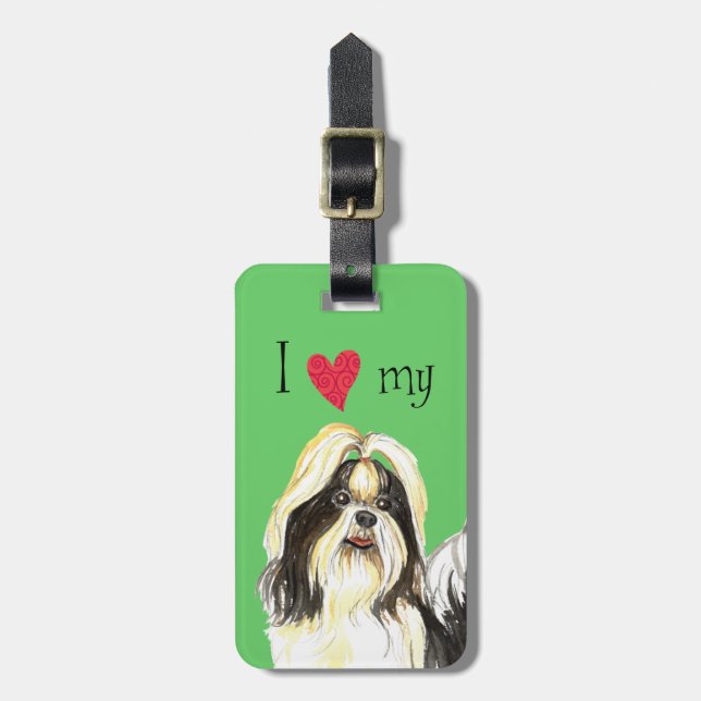 I Kärlek min Shih Tzu Bagagebricka (Vertikal Framsida)