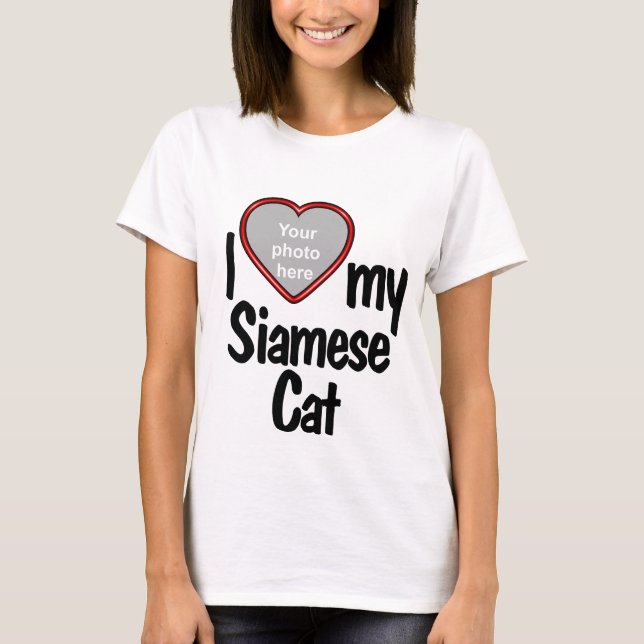 I Kärlek Min siamesiska katt - Red Heart Photo Ram T Shirt (Framsida)