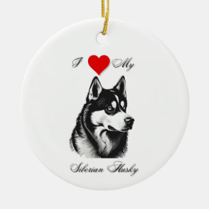 I kärlek min Siberian husky-standard Julgransprydnad Keramik