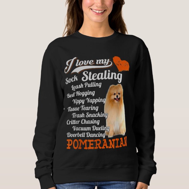 I Kärlek min sock Stealing Leash Pulling Pomerania T Shirt (Framsida)