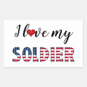 I kärlek min soldat, Heart American Flagga Typogra Rektangulärt Klistermärke