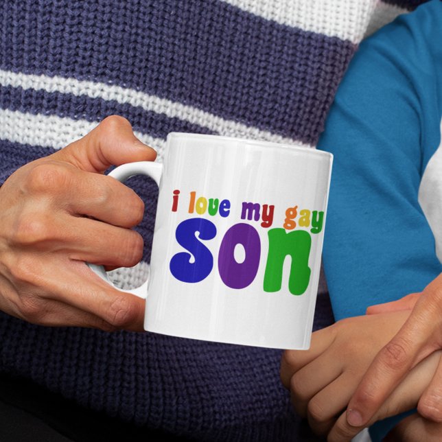 I Kärlek Min son Retro Rainbow Mamma Kaffemugg (Skapare uppladdad)