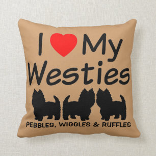 I Kärlek min tre Westie Hundar Pillow Kudde