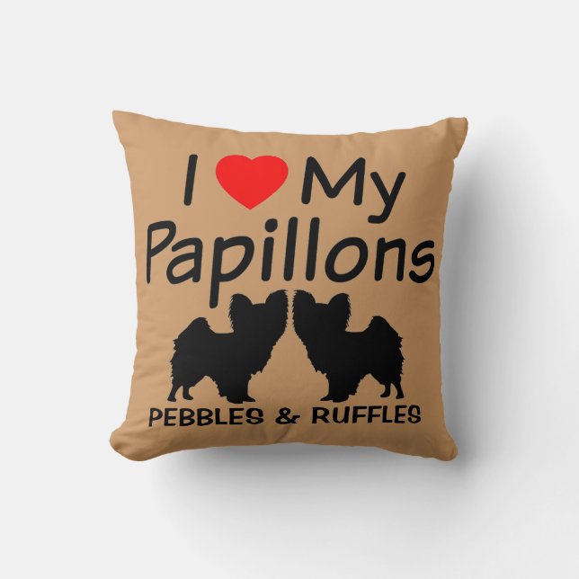 I Kärlek min två Papillon Hundar Pillow Kudde (Framsida)