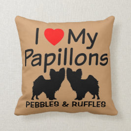 I Kärlek min två Papillon Hundar Pillow Kudde