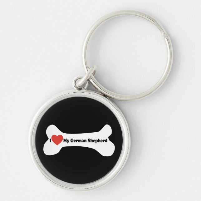 I Kärlek Min tyska herde - Hund Bone Rund Silverfärgad Nyckelring (Framsidan)