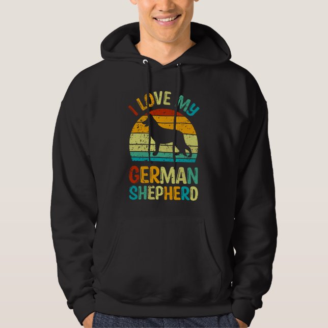 I Kärlek Min tyska Shepherd Hund Blue Brown Sunset Hoodie (Framsida)