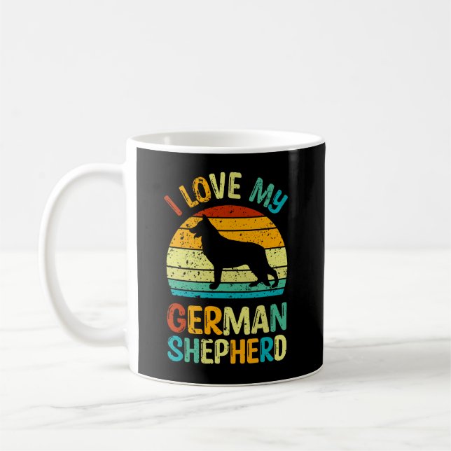 I Kärlek Min tyska Shepherd Hund Blue Brown Sunset Kaffemugg (Vänster)