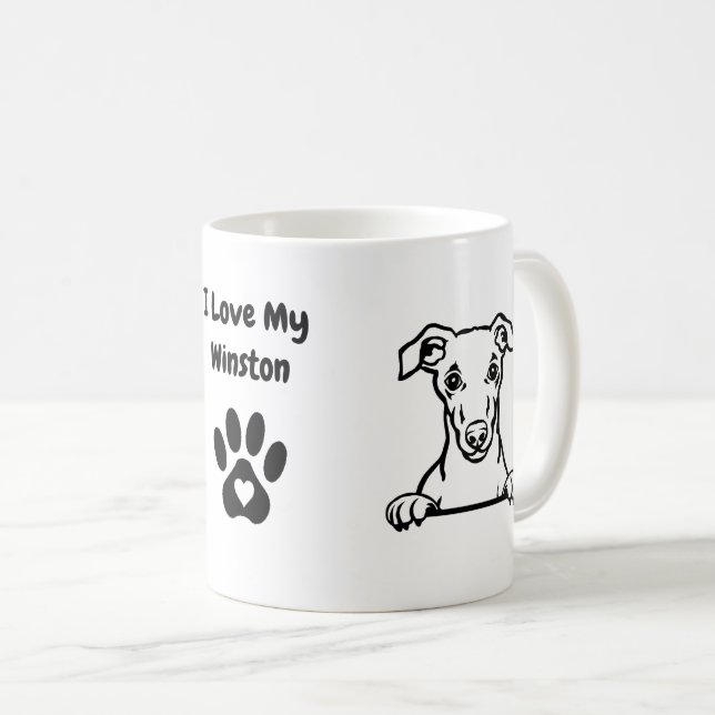 I Kärlek min WHIPPET Hund Paw-utskrift Kaffemugg (Framsida höger)