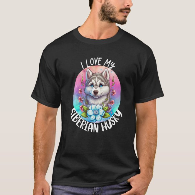 I Kärlek: Mina blommor i Hund, Siberian husky, Pup T Shirt (Framsida)
