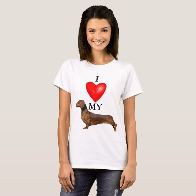I Kärlek Mina Dachshund Red Heart Women's T Shirt (Hel framsida)