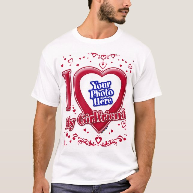 I Kärlek Mina flickvän Photo Red Hearts T Shirt (Framsida)