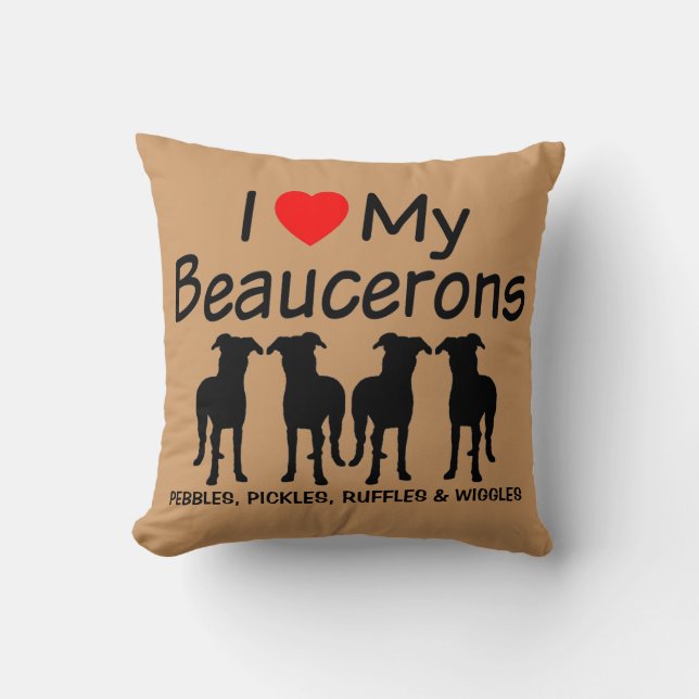 I Kärlek Mina fyra Beauceron Hundar Kudde (Framsida)