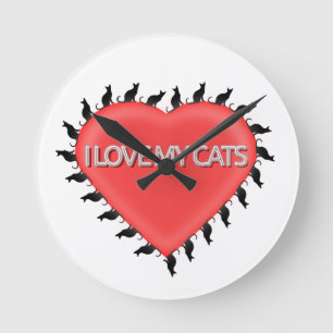 I Kärlek Mina katter Rund Klocka
