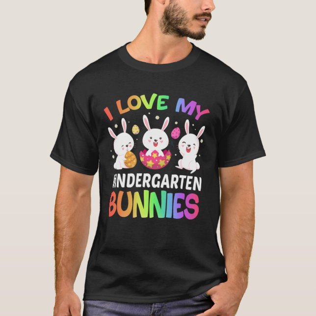I Kärlek Mina Kindergarten Bunnies Studenter Lyckl T Shirt (Framsida)