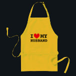 I kärlek, mina make-aproner för kvinnor förkläde<br><div class="desc">I kärlek mitt make | Cute Valentines day apron för kvinnor. Anpassningsbar I-hjärtmallskonstruktion. BBQ och köksaproner i Gult,  Beige och White. Cute-presentidé för make och hustru par.</div>