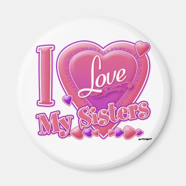 I Kärlek Mina systrar rosa/lila - hjärta Magnet (Framsidan)