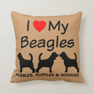 I Kärlek Mina tre Beagle Hundar Kudde