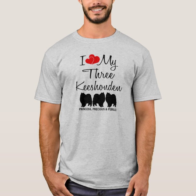 I Kärlek Mina tre Keeshonden T-shirt (Framsida)