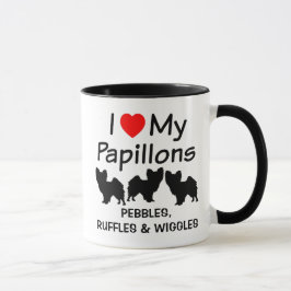I Kärlek mina tre Papillon Hundar Mugg