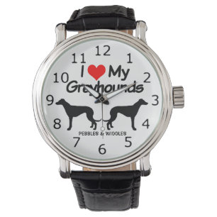 I Kärlek Mina två Greyhound Hundar Silhouette Armbandsur