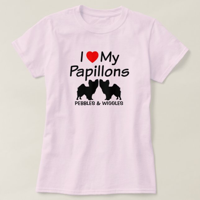 I Kärlek Mina två Papillon Hundar Shirt T (Design framsida)