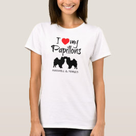 I Kärlek Mina två Papillon Hundar Tee Shirt