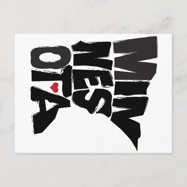 I Kärlek Minnesota State Karta Art Vykort (Framsida)