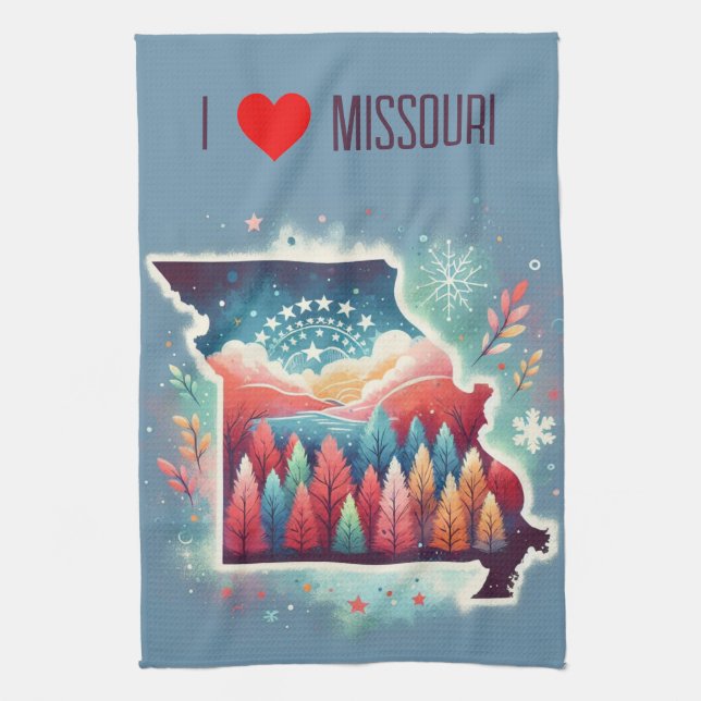 I Kärlek Missouri jul Winter Kökshandduk (Vertikal)
