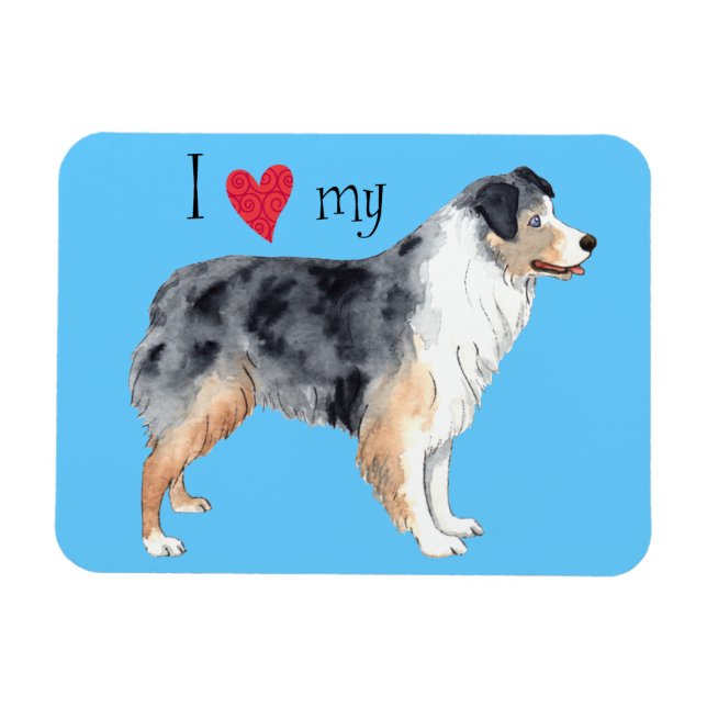 I Kärlek mitt Australian shepherd Magnet (Horisontell)