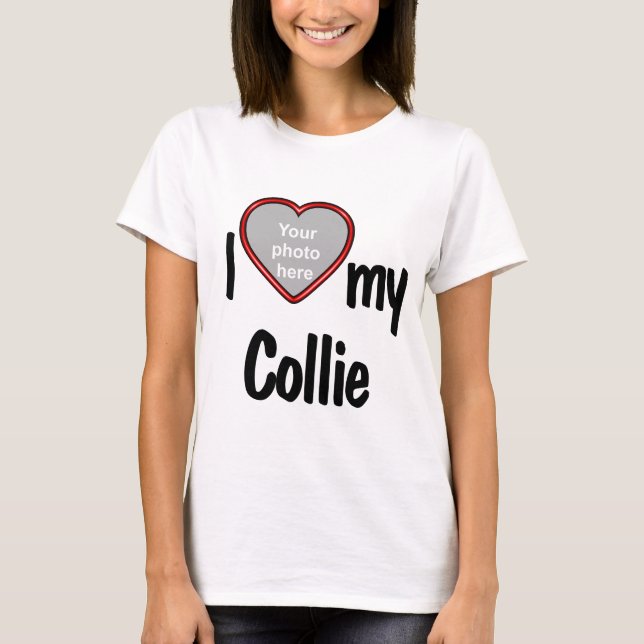 I Kärlek mitt Collie Cute Red Heart Photo Ram T Shirt (Framsida)
