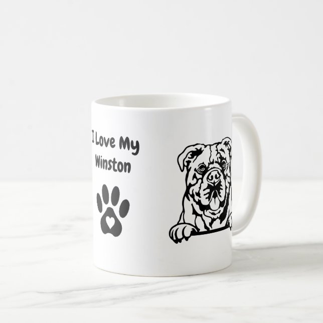 I Kärlek mitt CONTINENTAL BULLDOG Namn & Paw-utskr Kaffemugg (Framsida höger)