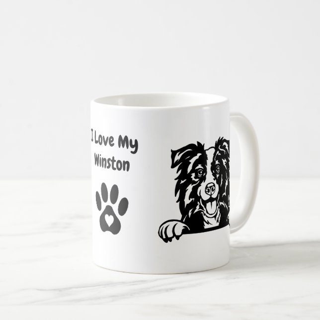 I Kärlek mitt GRÄNS COLLIE | Skriv ut Namn och paw Kaffemugg (Framsida höger)