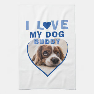 I kärlek mitt Hund Blue Heart Photo Pet Namn Kökshandduk
