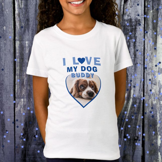 I kärlek mitt Hund Blue Heart Photo Pet Namn T Shirt (Skapare uppladdad)