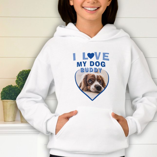 I kärlek mitt Hund Blue Heart Photo Pet Namn T Shirt (Skapare uppladdad)