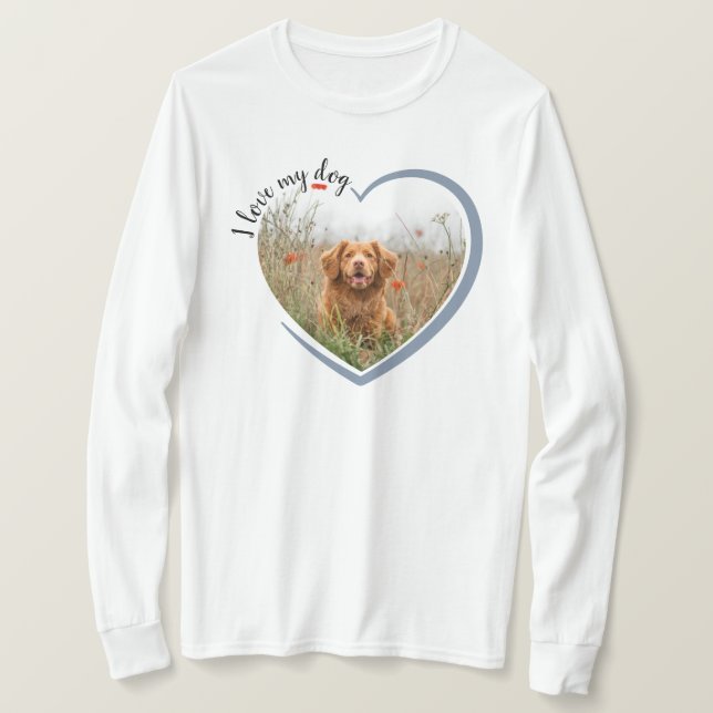 I Kärlek, mitt Hund Heart Photo Long Sleleased T Shirt (Design framsida)