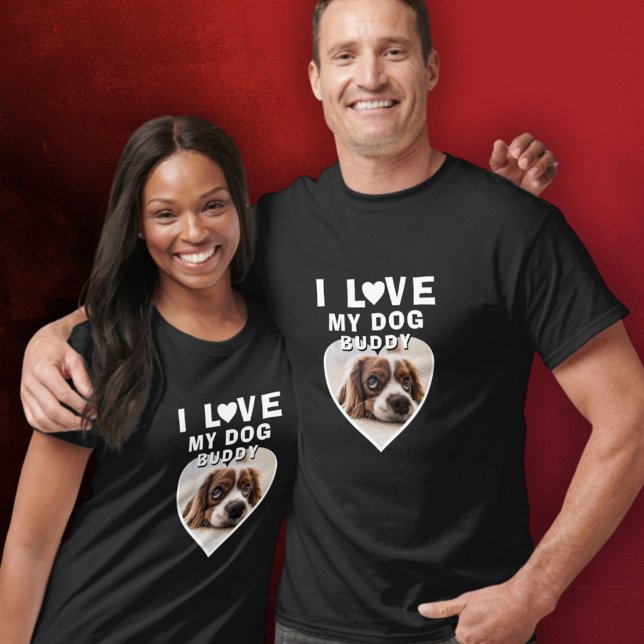 I kärlek mitt Hund Heart Photo Pet Namn Black T Shirt (Skapare uppladdad)