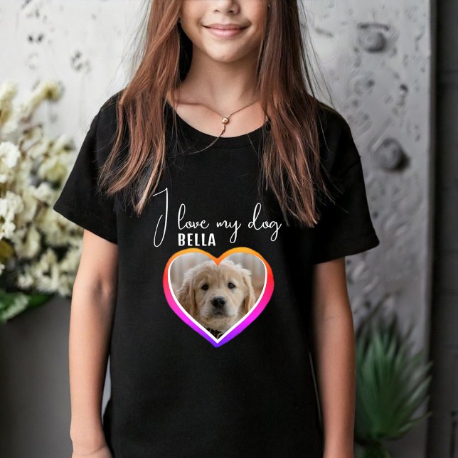 I kärlek mitt Hund Heart Photo Pet Namn Black T Shirt (Skapare uppladdad)