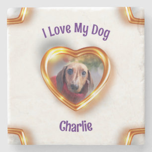 I Kärlek mitt Hund Pet Glowing Heart Stenunderlägg