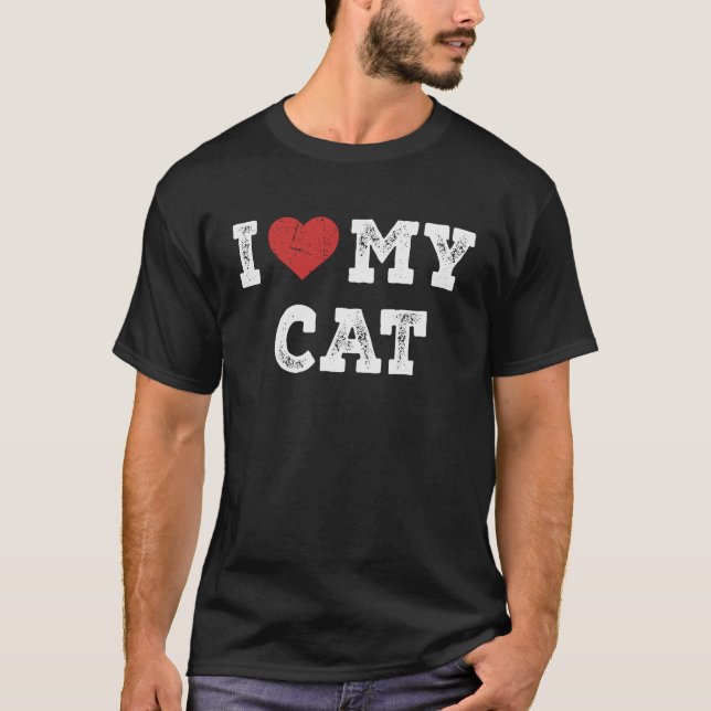 I Kärlek, mitt katt jag hjärtar mitt katt T Shirt (Framsida)