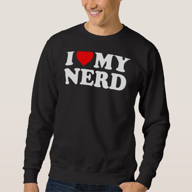 I Kärlek Mitt Nerd Red Heart Lång Ärmad Tröja (Framsida)