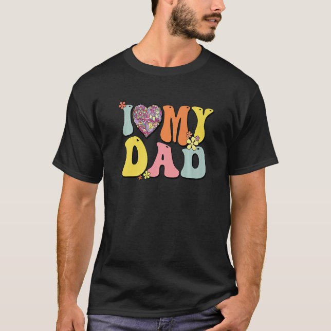 I Kärlek mitt Pappa Hjärtar jag Pappa Retro Groovy T Shirt (Framsida)
