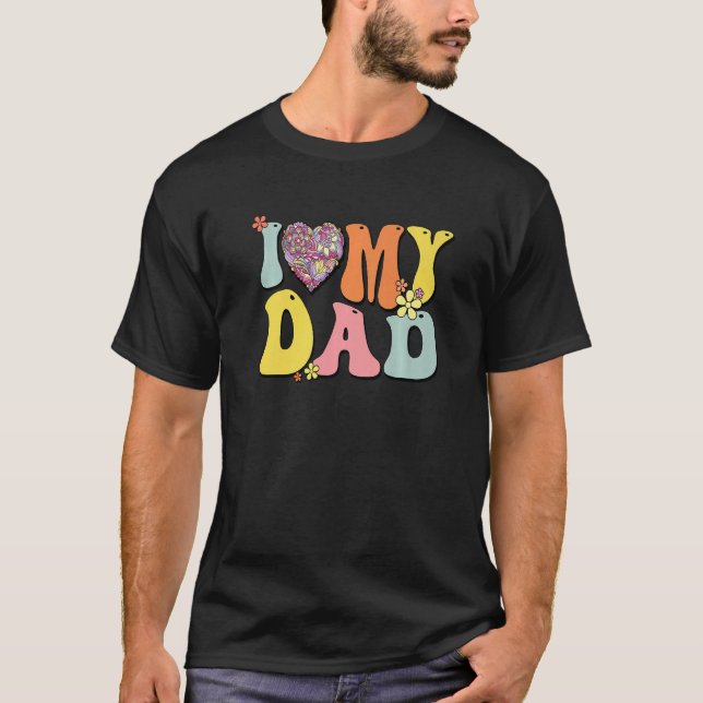 I Kärlek mitt Pappa Hjärtar jag Pappa Retro Groovy T Shirt (Framsida)