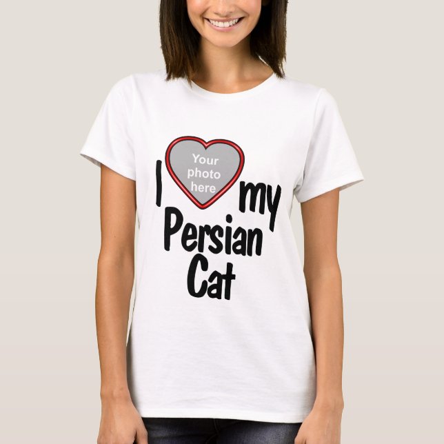 I Kärlek mitt persiska katt - Cute Red Heart Photo T Shirt (Framsida)