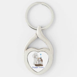 I kärlek mitt Pudel Twisted Heart Silverfärgad Nyckelring