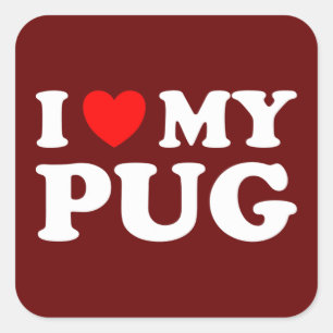 I Kärlek mitt pug med rött hjärta Fyrkantigt Klistermärke