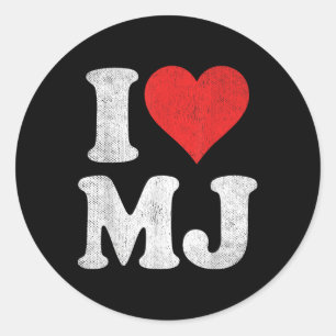 I Kärlek Mj Vintage Fläkt Merch Red Heart Initiale Runt Klistermärke