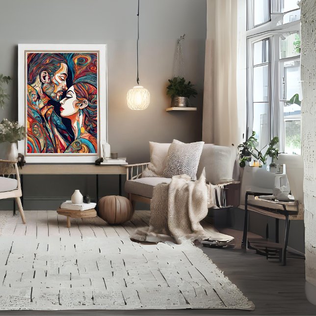 I kärlek modern konst affisch (Man and Woman in Love Modern Art Poster)