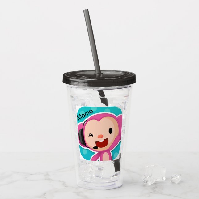 I Kärlek Momo Monkey Acrylic Tumbler Take Away Mugg (Framsida Ice)